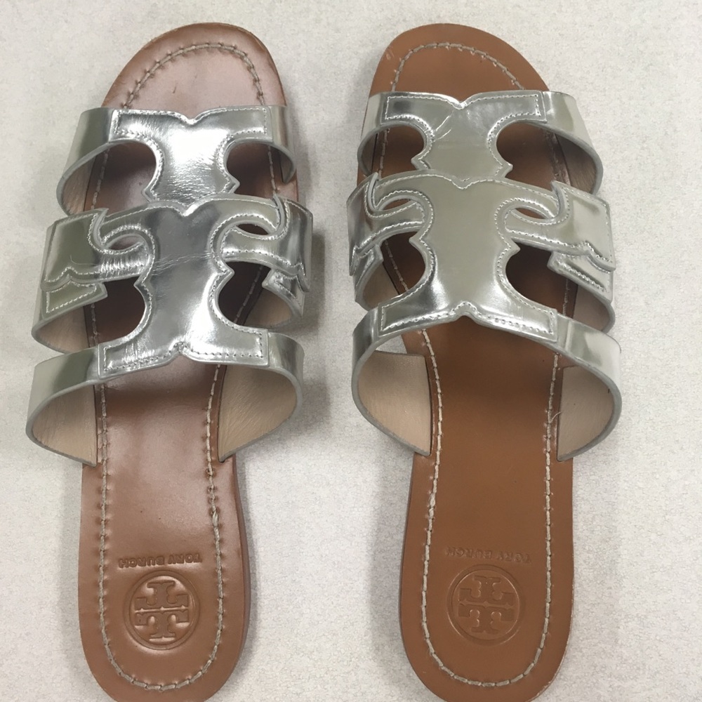 Anchor Flat Slide-Mirror Metallic Leather